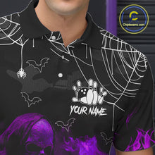 Load image into Gallery viewer, Black Bowling Camo Purple flame Skull Custom Halloween Bowling Shirts For Men, Bowling Team Jerseys NQS10706