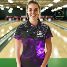 Load image into Gallery viewer, Black Bowling Camo Purple flame Skull Custom Halloween Bowling Shirts For Women, Bowling Team Jerseys NQS10706