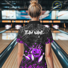 Load image into Gallery viewer, Black Bowling Camo Purple flame Skull Custom Halloween Bowling Shirts For Women, Bowling Team Jerseys NQS10706