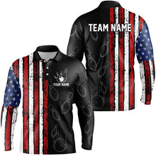 Load image into Gallery viewer, Black Camo American Flag Bowling Polo, 1/4 Zip shirts for Men custom Patriotic Team Bowling Jerseys NQS8760