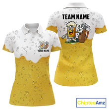 Load image into Gallery viewer, Custom White And Yellow Funny Beer Golf Polo Shirts For Women, Funny Beer Glass Ladies Golf Outfit NQS10919