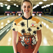 Load image into Gallery viewer, Funny Bowling Cowboy gun Women bowling polo, Quarter zip shirts Custom bowling team outfit jersey NQS10920