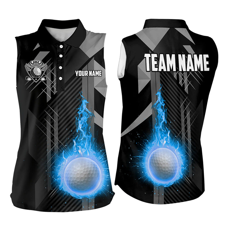 Black and White Blue Flame Golf Ball Women Sleeveless Polo Shirt custom team ladies golf apparel NQS9233