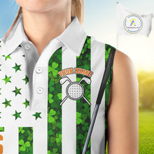 Load image into Gallery viewer, White, Green and Orange shamrock American Flag Sleeveless polo shirts Custom St Patrick golf outfit NQS11297