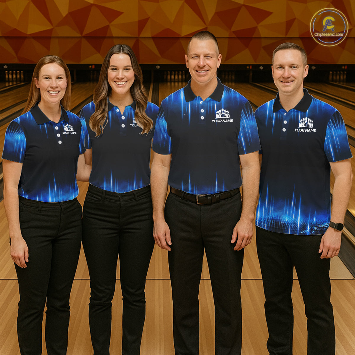 Black and Blue Bowling polo, Quarter zip Shirts for Men Custom Bowling Team jerseys, Gift For Bowler NQS11299