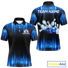 Load image into Gallery viewer, Black and Blue Bowling polo, Quarter zip Shirts for Men Custom Bowling Team jerseys, Gift For Bowler NQS11299