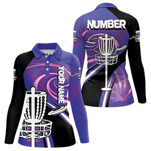 Black and Purple Women Disc golf polo shirts custom name and number team disc golf jerseys NQS9586