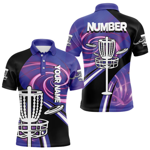 Black and Purple Mens Disc golf polo shirts custom name and number team disc golf jerseys NQS9586