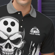Load image into Gallery viewer, Black and White Skull Bowling Polo, Quarter Zip Shirts For Men Custom Bowling Team Jerseys | Red NQS9587