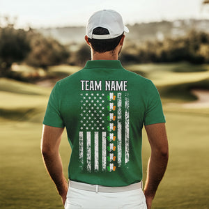 American Flag St Patrick Day Custom Men golf polo shirts, personalized golf jerseys for team | Green NQS9588
