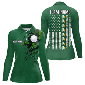 American Flag St Patrick Day Custom Women golf polo shirts, personalized golf jerseys for team | Green NQS9588