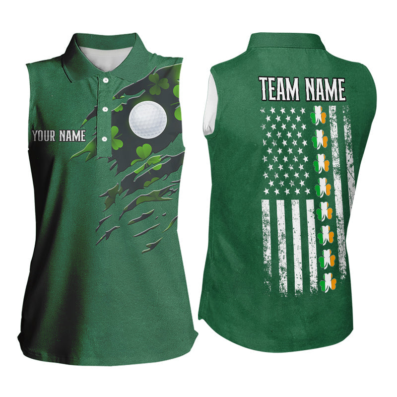 American Flag St Patrick Day Custom Women Sleeveless polo shirt, golf jerseys for team | Green NQS9588