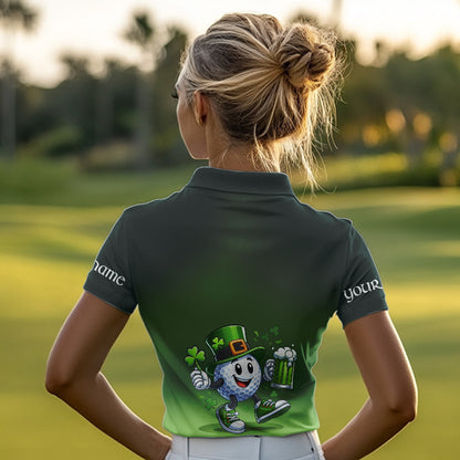 Funny Green golf ball St Patrick Day Custom Women golf polo shirts, personalized golf attire for women NQS9589