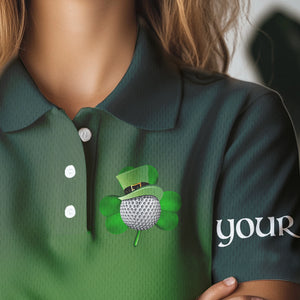 Funny Green golf ball St Patrick Day Custom Women golf polo shirts, personalized golf attire for women NQS9589