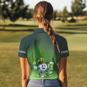 Funny Green golf ball St Patrick Day Custom Women golf polo shirts, personalized golf attire for women NQS9589