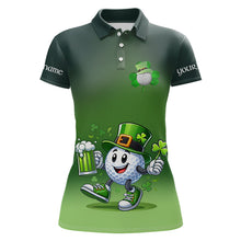 Load image into Gallery viewer, Funny Green golf ball St Patrick Day Custom Women golf polo shirts, personalized golf attire for women NQS9589