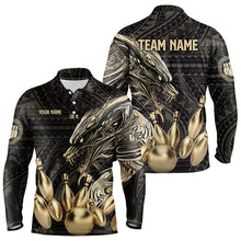 Load image into Gallery viewer, Black and Gold Dragon Tribal Bowling Polo, 1/4 Zip Shirts For Men Custom Retro Bowling Team Jerseys NQS9591