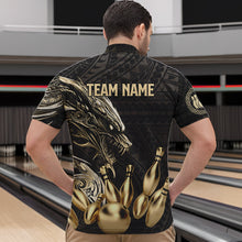 Load image into Gallery viewer, Black and Gold Dragon Tribal Bowling Polo, 1/4 Zip Shirts For Men Custom Retro Bowling Team Jerseys NQS9591