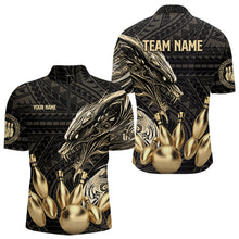 Load image into Gallery viewer, Black and Gold Dragon Tribal Bowling Polo, 1/4 Zip Shirts For Men Custom Retro Bowling Team Jerseys NQS9591