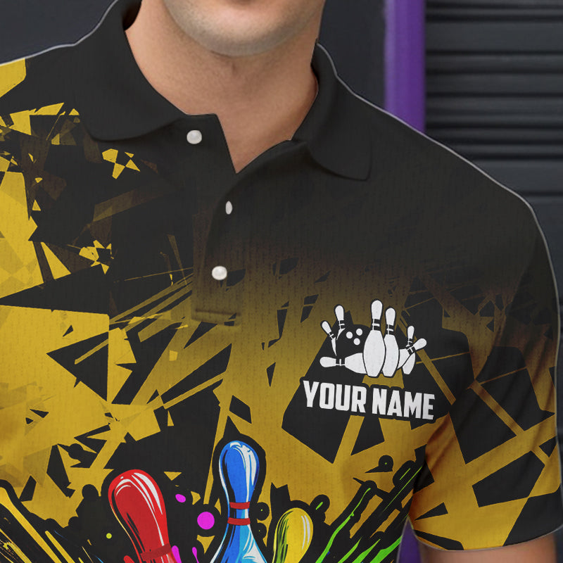 Colorful bowling jerseys Polo, 1/4 Zip Shirt for Men Custom Bowling Team shirts for bowler | Yellow NQS9728