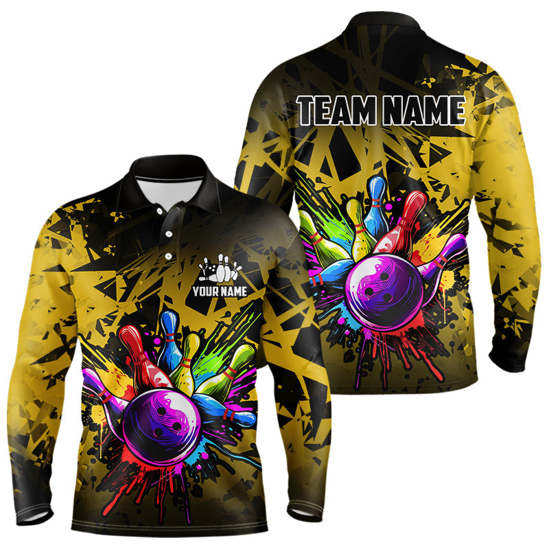 Colorful bowling jerseys Polo, 1/4 Zip Shirt for Men Custom Bowling Team shirts for bowler | Yellow NQS9728