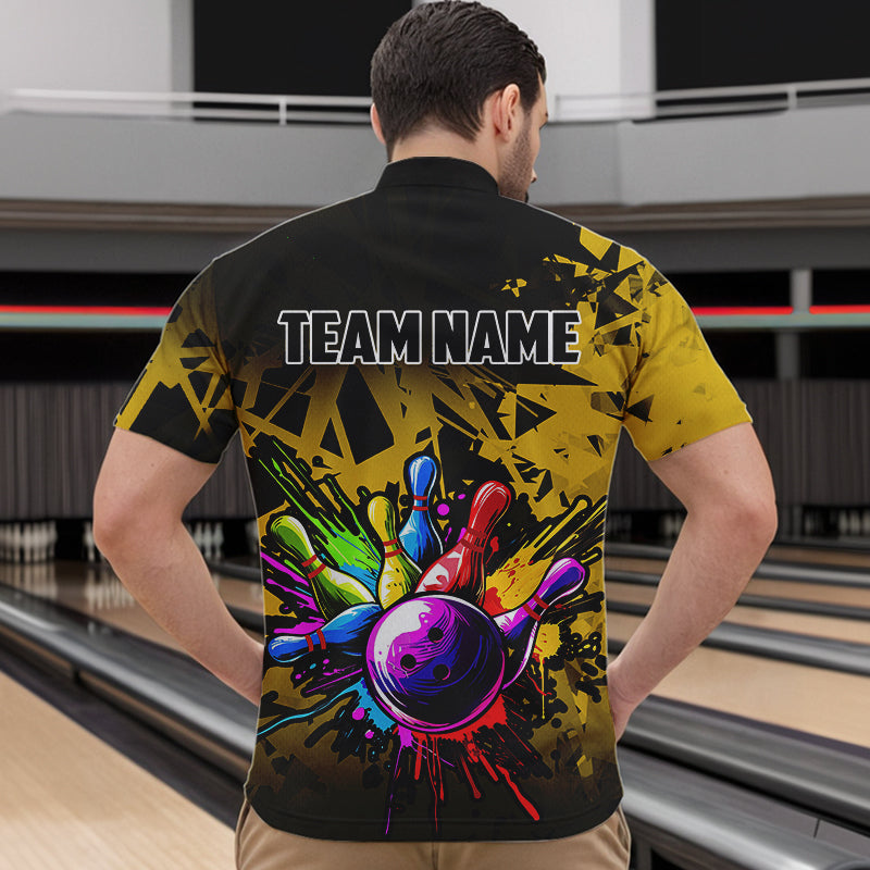 Colorful bowling jerseys Polo, 1/4 Zip Shirt for Men Custom Bowling Team shirts for bowler | Yellow NQS9728