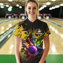 Load image into Gallery viewer, Colorful bowling jersey Polo, 1/4 Zip Shirt for Women Custom Bowling Team shirts for bowler| Yellow NQS9728