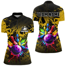 Load image into Gallery viewer, Colorful bowling jersey Polo, 1/4 Zip Shirt for Women Custom Bowling Team shirts for bowler| Yellow NQS9728