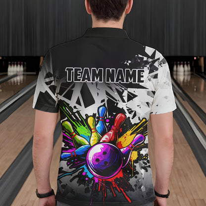 Colorful bowling jerseys Polo, 1/4 Zip Shirt for Men Custom Bowling Team shirts for bowler | White NQS9729