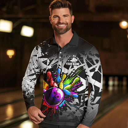 Colorful bowling jerseys Polo, 1/4 Zip Shirt for Men Custom Bowling Team shirts for bowler | White NQS9729