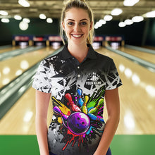 Load image into Gallery viewer, Colorful bowling jersey Polo, 1/4 Zip Shirt for Women Custom Bowling Team shirts for bowler| White NQS9729
