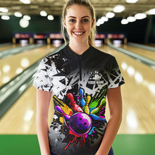 Load image into Gallery viewer, Colorful bowling jersey Polo, 1/4 Zip Shirt for Women Custom Bowling Team shirts for bowler| White NQS9729