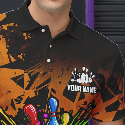 Colorful bowling jerseys Polo, 1/4 Zip Shirt for Men Custom Bowling Team shirts for bowler | Orange NQS9730