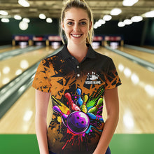 Load image into Gallery viewer, Colorful bowling jersey Polo, 1/4 Zip Shirt for Women Custom Bowling Team shirts for bowler| Orange NQS9730