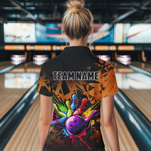 Load image into Gallery viewer, Colorful bowling jersey Polo, 1/4 Zip Shirt for Women Custom Bowling Team shirts for bowler| Orange NQS9730