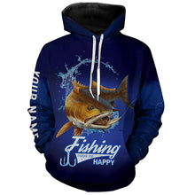 Load image into Gallery viewer, Fishing Makes Me Happy Redfish Puppy Drum Fishing Customized Name 3D All Over printed Shirts NQS301