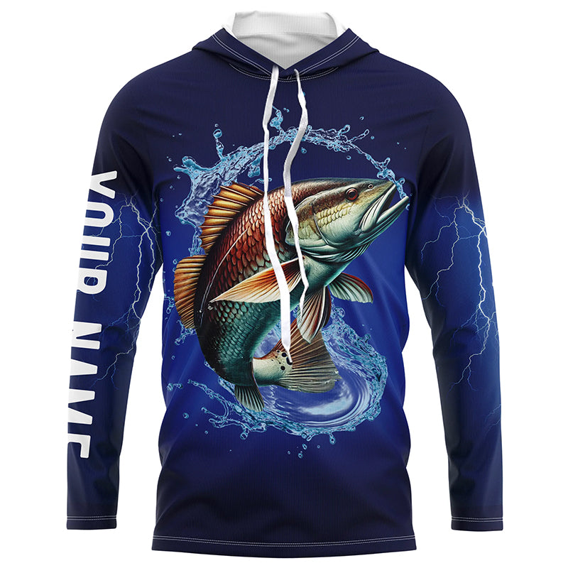 Redfish Puppy Drum Fishing blue lightning  Customized Name Long sleeve Fishing Shirts NQS301