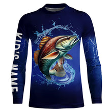 Load image into Gallery viewer, Redfish Puppy Drum Fishing blue lightning  Customized Name Long sleeve Fishing Shirts NQS301