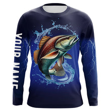 Load image into Gallery viewer, Redfish Puppy Drum Fishing blue lightning  Customized Name Long sleeve Fishing Shirts NQS301