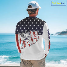Load image into Gallery viewer, Red, White and Blue American Flag Redfish Fishing custom patriotic Redfish performance fishing shirts NQS10002