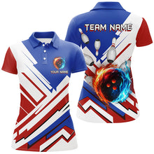 Load image into Gallery viewer, Red, White and Blue Flame Bowling Polo, Quarter Zip Shirts for Women Custom bowling team jerseys NQS7879