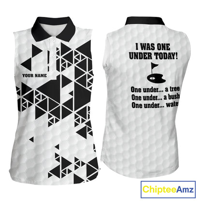 Women sleeveless polo shirt black and white custom I was one under today, under a tree, bush, water NQS10164