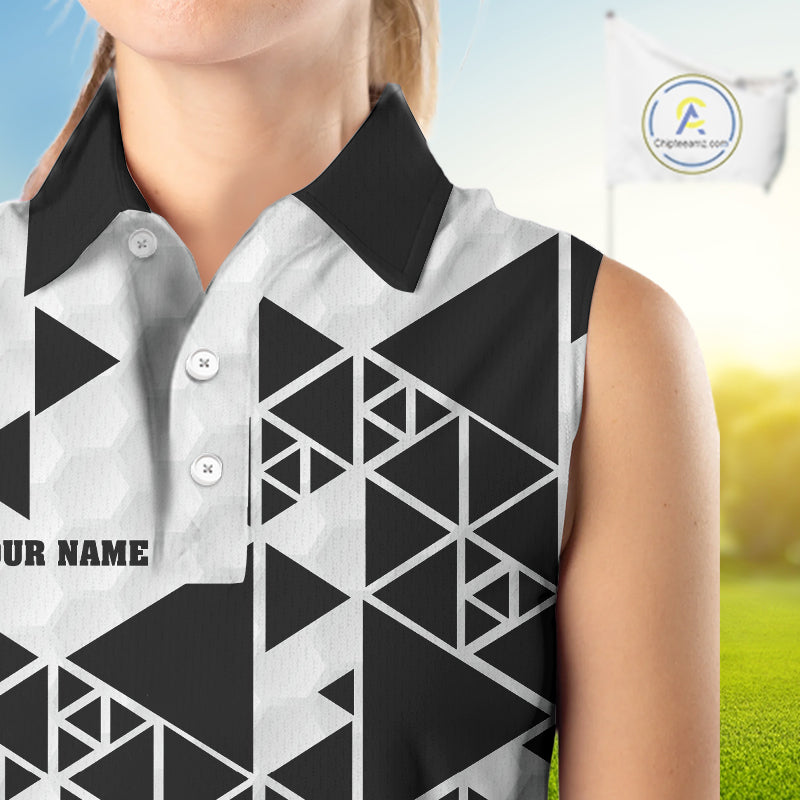 Women sleeveless polo shirt black and white custom I was one under today, under a tree, bush, water NQS10164