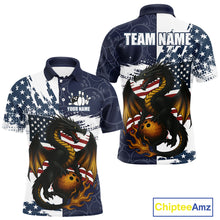 Load image into Gallery viewer, Red, White and Blue American Flag Dragon Bowling Shirts For Men Custom Patriotic Bowling Team Jersey NQS10294