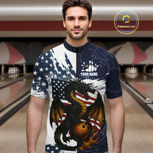 Load image into Gallery viewer, Red, White and Blue American Flag Dragon Bowling Shirts For Men Custom Patriotic Bowling Team Jersey NQS10294