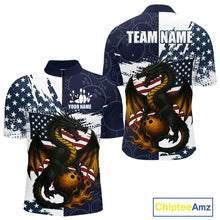 Load image into Gallery viewer, Red, White and Blue American Flag Dragon Bowling Shirts For Men Custom Patriotic Bowling Team Jersey NQS10294