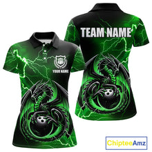 Load image into Gallery viewer, Personalized Black And Green Thunder Lightning Dragon Bowling Shirts For Women, Bowling Team Uniform NQS10296
