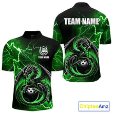 Load image into Gallery viewer, Personalized Black And Green Thunder Lightning Dragon Bowling Shirts For Men, Bowling Team Uniform NQS10296