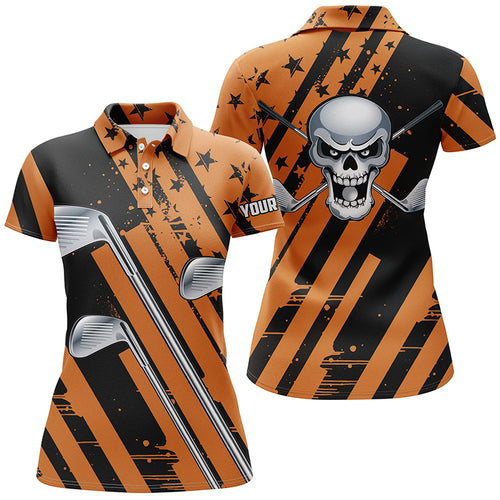 Halloween golf skull orange and black golf clubs Women golf polo shirt custom team golf shirts ladies NQS6195