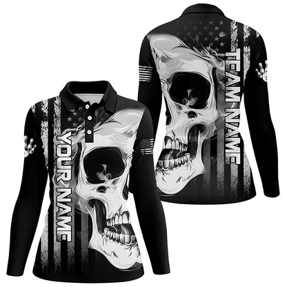 Personalized skull bowling shirt for Women custom teams name American flag bowler jerseys NQS8330